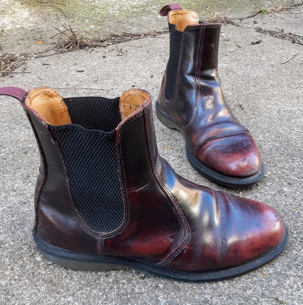 DR. MARTENS RED FLORA CHELSEA BOOTS